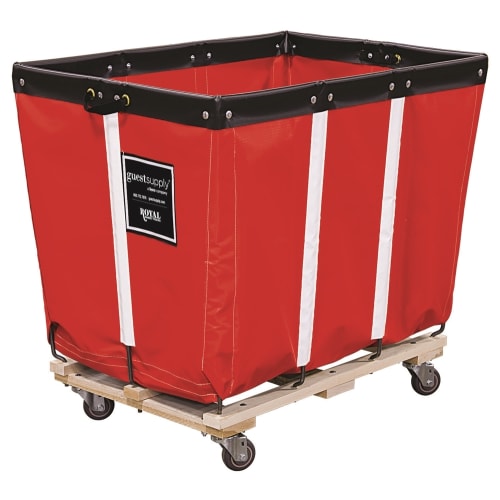 Royal Basket 16 Bushel Permanent Vinyl Liner Basket Truck, Wood Base, Caster Pattern A, Red